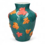 JARRA CERAMICA FOLHAS COR:AZUL/LARANJA