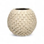 JARRA BOLA C/RELEVO FOLHAS COR:CREME