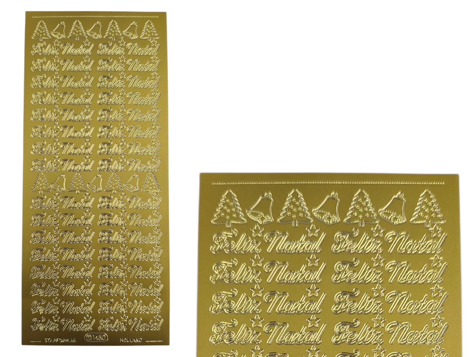 F81.000027.73 ETI. LASER 10X23CM SACO C/5 FOLHAS FELIZ NATAL OURO - Image 1