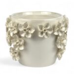 JARRA CERAMICA C/FLORES LARGA COR:CREME