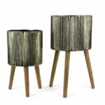 CONJ.2 VASOS METAL C/PES MADEIRA COR:OURO