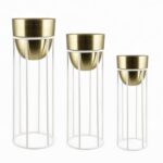 CONJ.3 VASOS C/SUPORTE METAL COR:BRANCO/OURO