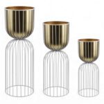 CONJ.3 VASOS C/SUPORTE METAL COR:BRANCO/OURO