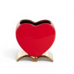 CORAÇAO C/SUPORTE CERAMICA COR:VERMELHO/OURO