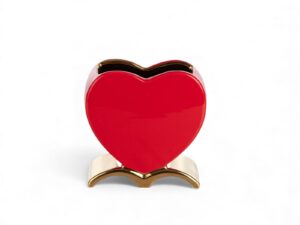 CORAÇAO C/SUPORTE CERAMICA COR:VERMELHO/OURO