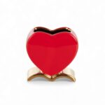 CORAÇAO C/SUPORTE CERAMICA COR:VERMELHO/OURO