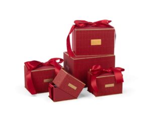 CONJ.5 CAIXAS C/LAÇO CETIM RECT. COR: VERMELHO