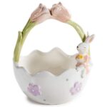 CESTA ASA TULIPA C/COELHO CERAMICA