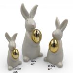 CONJ.3 COELHOS CERAMICA C/OVO OURO