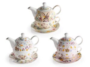 BULE E CHAVENA DE CERAMICA C/MOTIVOS COELHOS