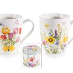 CANECA C/EMBALAGEM METAL DES. FLORES