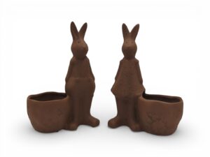 CERAMICA- COELHO+VASO COR:CHOCOLATE AREADO