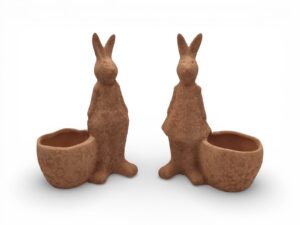 CERAMICA- COELHO+VASO COR:TAUPE AREADO