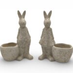 CERAMICA- COELHO+VASO COR:CINZA AREADO