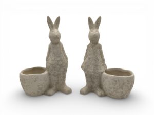 CERAMICA- COELHO+VASO COR:CINZA AREADO