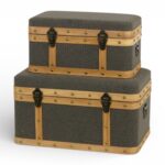 CONJ.2 BAUS MADEIRA+TECIDO COR:CINZA