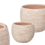 CONJ.2 VASOS CERAMICA RISCAS COR:BEGE