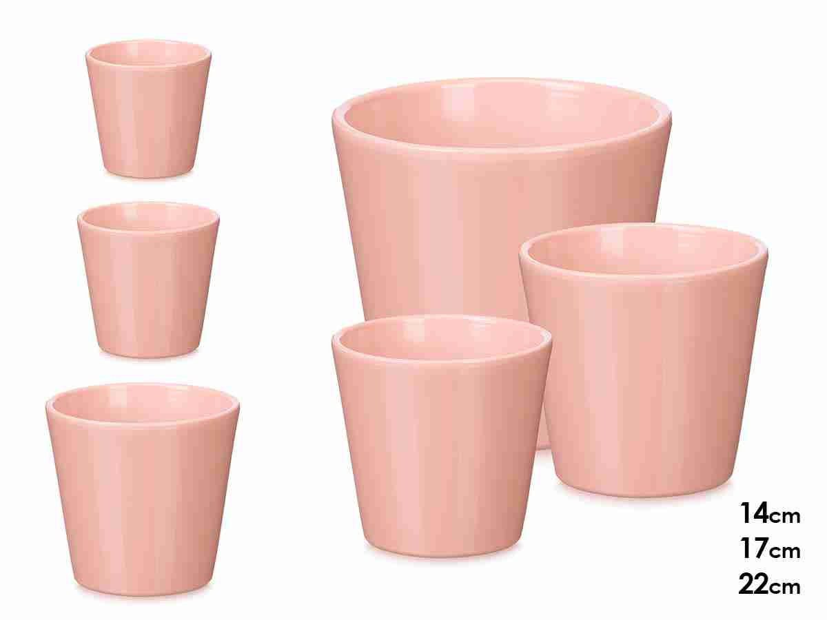 35225 CONJ.3 VASOS CONICOS CERAMICA COR:ROSA - Image 1