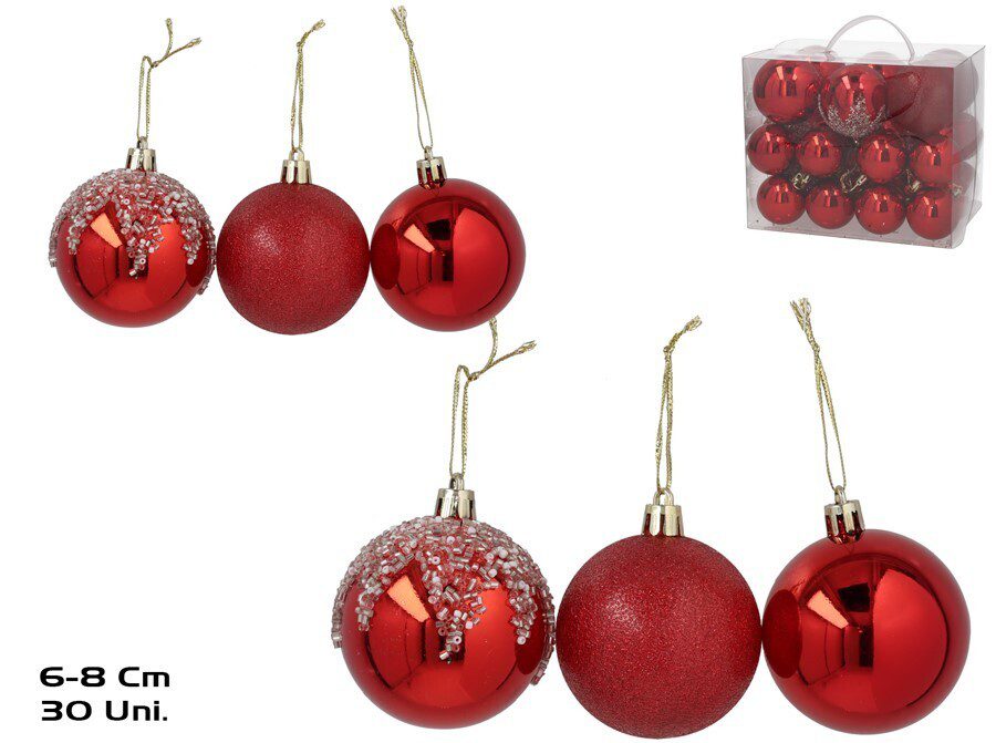 8445393473338 BOLA DE NATAL CONJ.30 6-8CM COR:VERMELHO - Image 1