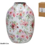 JARRA METAL C/MOTIVOS FLORES COR:ROSA