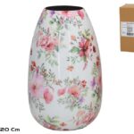 JARRA METAL C/MOTIVOS FLORES COR:ROSA