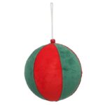 BOLA VELUDO 15CM COR:VERDE/VERMELHO