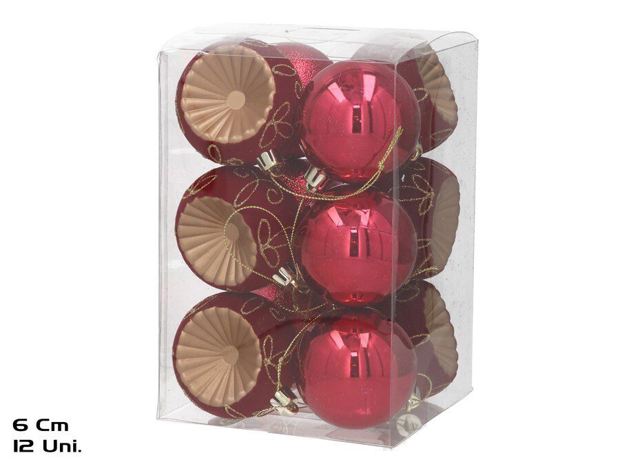 8445393677156 CONJ.12 BOLAS 6CM COR:DOURADO/VERMELHA - Image 1
