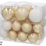 BOLA DE NATAL CONJ.30 6-8CM COR:BRANCO/OURO