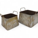 CONJ.2 VASOS METAL QUAD. COR:OURO