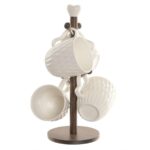 CONJ.4 CANECAS PORCELANA C/SUPORTE BAMBU