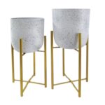 METAL -CONJ. 2 SUPORTES C/VASO COR BRANCO/OURO