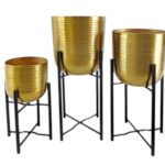 METAL -CONJ. 3 SUPORTES C/VASO COR OURO/PRETO