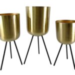 METAL -CONJ. 3 SUPORTES C/VASO COR OURO/PRETO