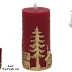 VELA CERA C/LED C/CASINHAS DOURADAS COR:VERMELHO