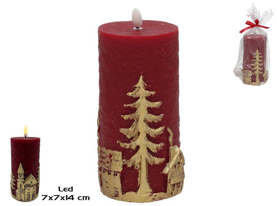 8445393671383 VELA CERA C/LED C/CASINHAS DOURADAS COR:VERMELHO - Image 1