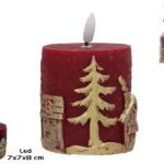 VELA CERA C/LED C/CASINHAS DOURADAS COR:VERMELHO