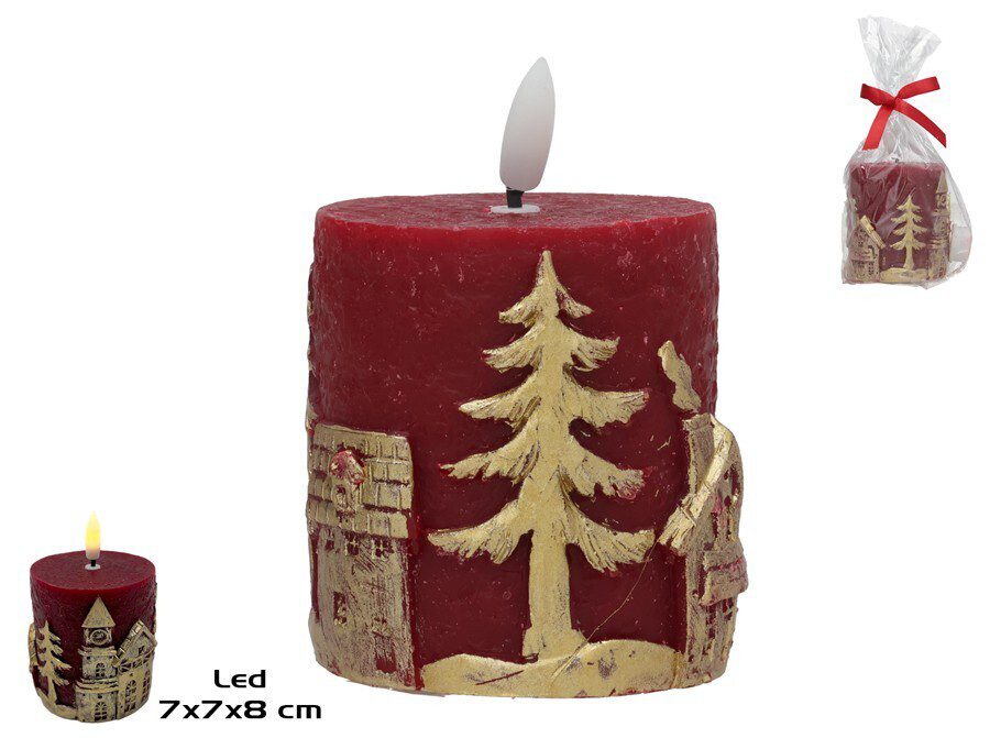 8445393671390 VELA CERA C/LED C/CASINHAS DOURADAS COR:VERMELHO - Image 1