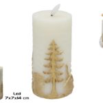 VELA CERA C/LED C/CASINHAS DOURADAS COR:BRANCO