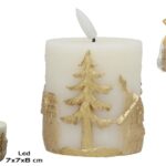 VELA CERA C/LED C/CASINHAS DOURADAS COR:BRANCO