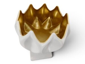 CERAMICA- TAÇA ARANHA C/PE COR:BRANCO/OURO