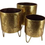 CONJ.3 VASOS METAL C/SUPORTE COR:OURO