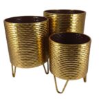 CONJ.3 VASOS METAL C/SUPORTE COR:OURO