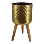 VASOS METAL C/PES MADEIRA COR:OURO