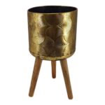 VASOS METAL C/PES MADEIRA COR:OURO