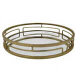 BANDEJA METAL REDONDA C/ESPELHO COR:DOURADO