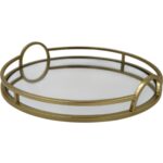 BANDEJA METAL REDONDA C/ESPELHO COR:DOURADO