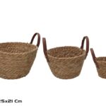 CONJ.3 CESTOS FIBRA NATURAL C/ALÇAS