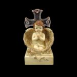 MARFINITE -BASE C/ANJO DOURADO C/CRUZ LUZ LED 17CM