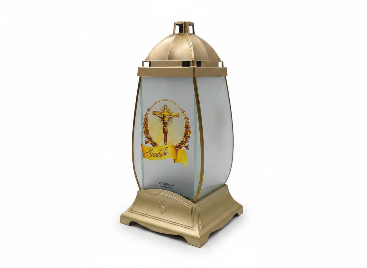 133.000027 CANDEEIRO VIDRO SAUDADE CRISTO COR:DOURADO - Image 1