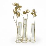 SUPORTE METAL+VIDRO X5 C/FLORES COR:DOURADO